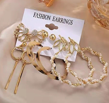 Vembley Lavish 6 Pair Pearl Marble big hoop earring and Flower Stud Earrings for women and girls