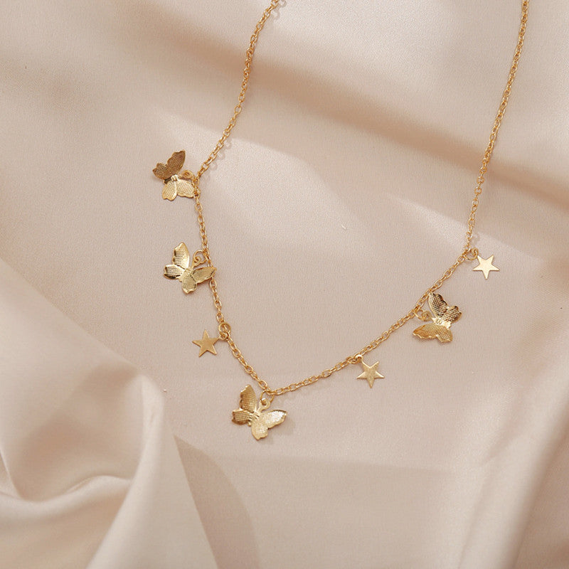  Pretty Gold Plated Butterfly and Star Pendant Necklace for Women and Girls