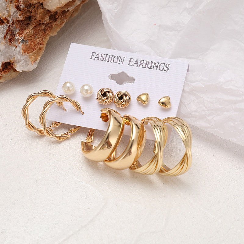 Pair Twisted Chain Hoop and Pearl Stud Earrings – Vembley