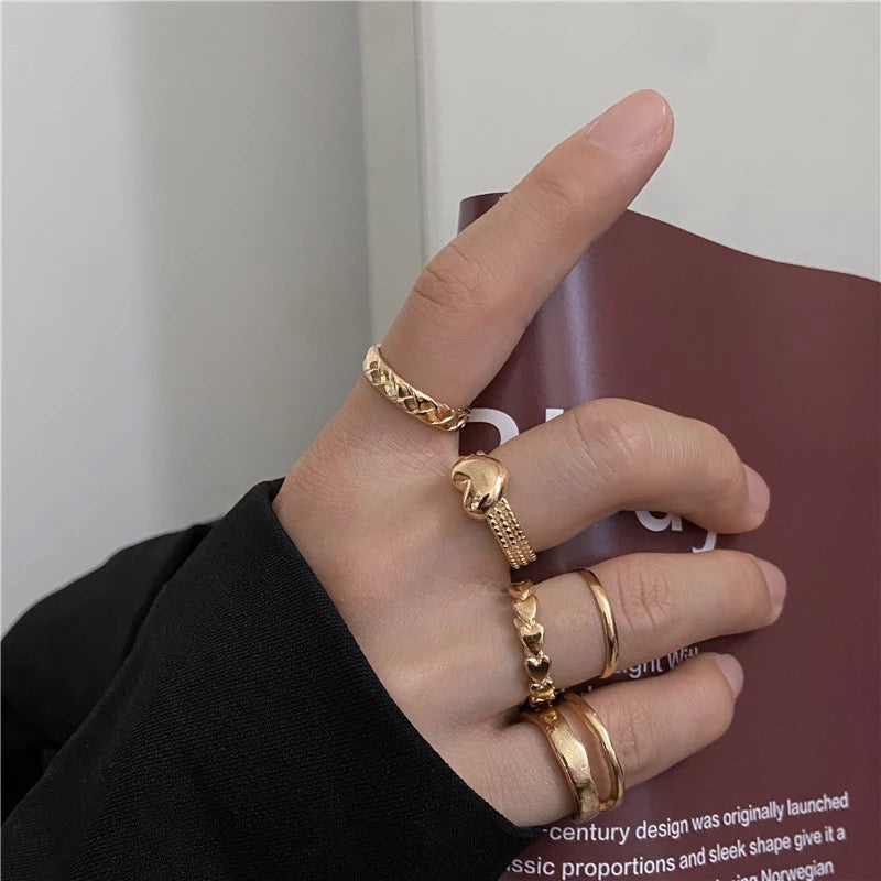 Gold Plated Piece Simple Heart Plain Ring Set – Vembley