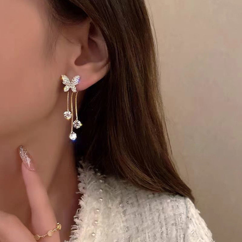 Korean Studded Butterfly Tassel Earrings Pcs/Set – Vembley