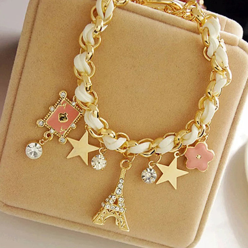 Vembley Fashion Flower Rose Gold Plated Crystal Bracelet for Girls