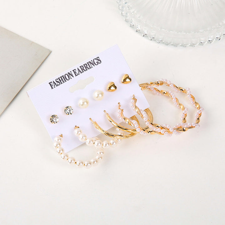 Vembley Combo 6 Pairs Fashion Gold Plated Crystal Pearl Studs & Big Hoop Earrings Set for Women and Girls