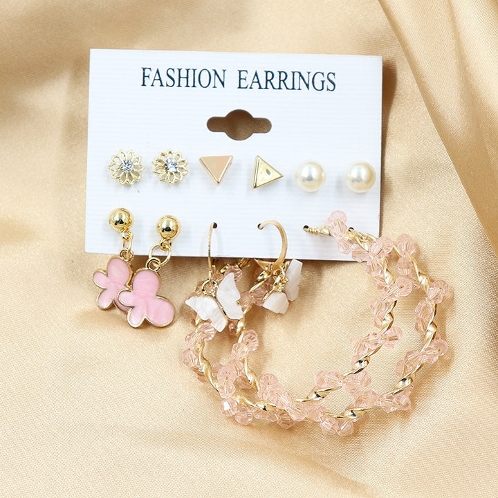 Combo Of 12 Pair Elegant Gold Plated Crystal Butterfly Studs and Hoops Earrings