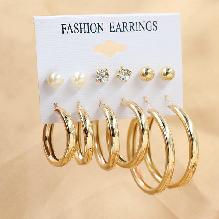 Combo Of 12 Pair Stunning Gold Plated Pearl Studs and Plain Big Hoop Earrings