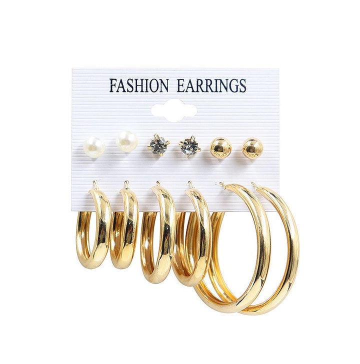 Combo Of 12 Pair Stunning Gold Plated Pearl Studs and Plain Big Hoop Earrings
