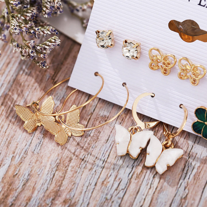 Vembley Combo 6 Pair Elegant Gold Plated Crystal Butterfly Studs and Hoops Earrings for Women and Girls