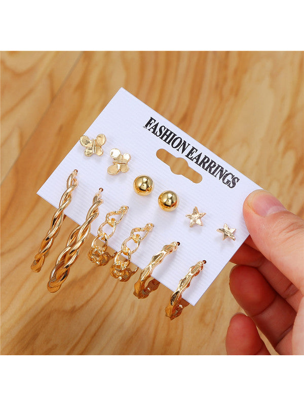 Combo of 12 Pair Attractive Gold Plated Cross hoop, Hoop and Studs Earrings
