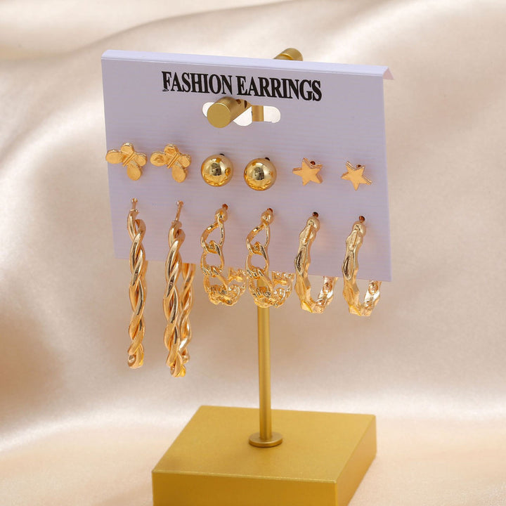 Vembley Combo Of 6 Golden Palin Star Butterfly and Big Hoop Earrings For Women and Girls