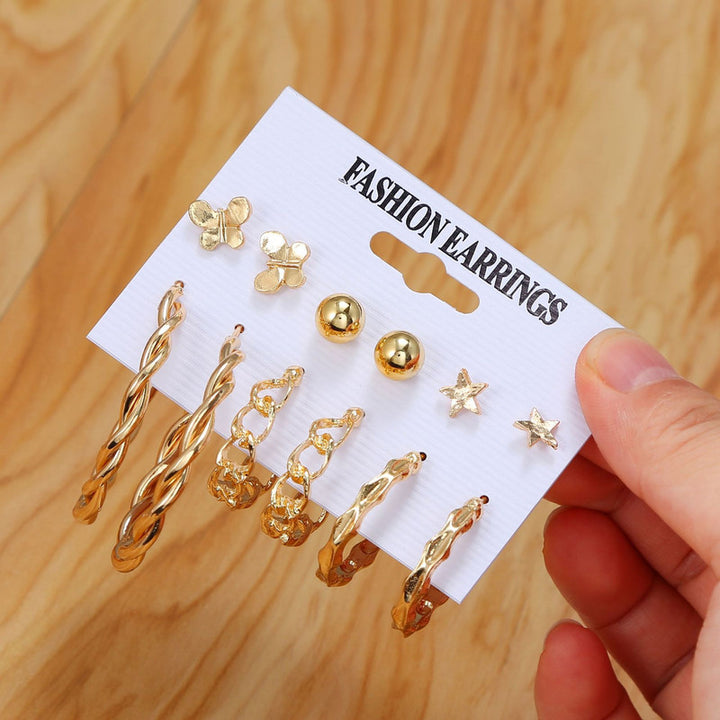 Vembley Combo Of 6 Golden Palin Star Butterfly and Big Hoop Earrings For Women and Girls