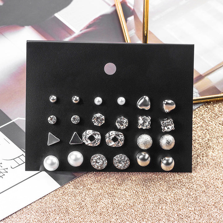 Combo Of 12 Pair Silver Studded Pearl Stud Earrings For Women and Girls