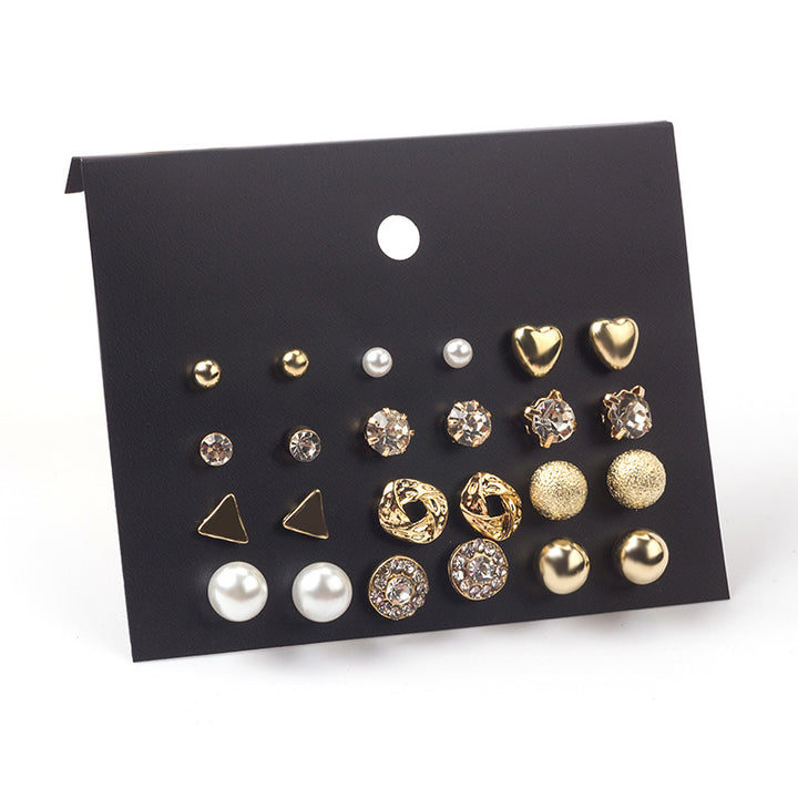 Combo Of 12 Pair Golden Studded Pearl Stud Earrings For Women and Girls