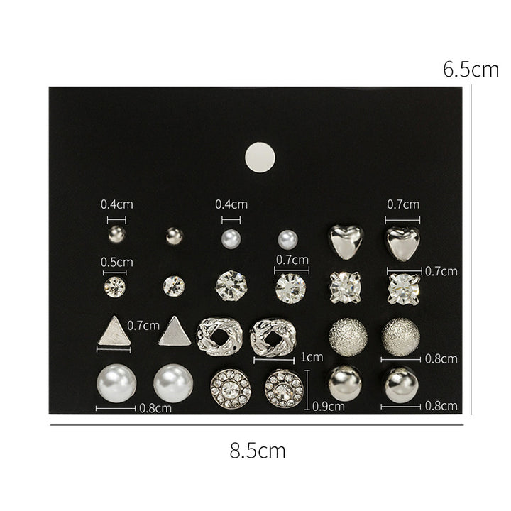 Combo Of 12 Pair Silver Studded Pearl Stud Earrings For Women and Girls