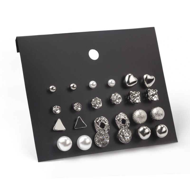 Combo Of 12 Pair Silver Studded Pearl Stud Earrings For Women and Girls