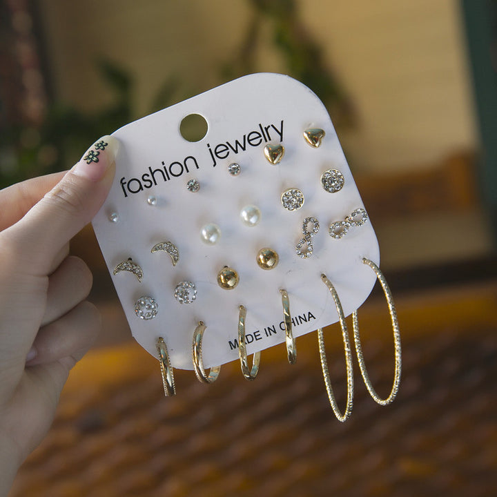 Vembley Stunning Combo of 12 pair Pearl Stone Stud and Hoop Earrings for Women and Girls