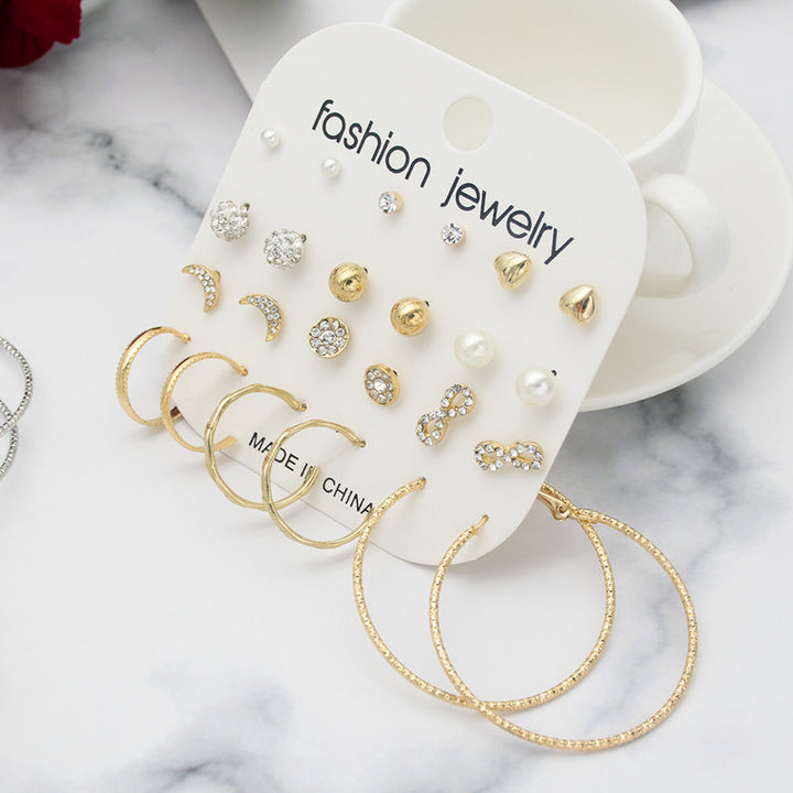 Vembley Stunning Combo of 12 pair Pearl Stone Stud and Hoop Earrings for Women and Girls