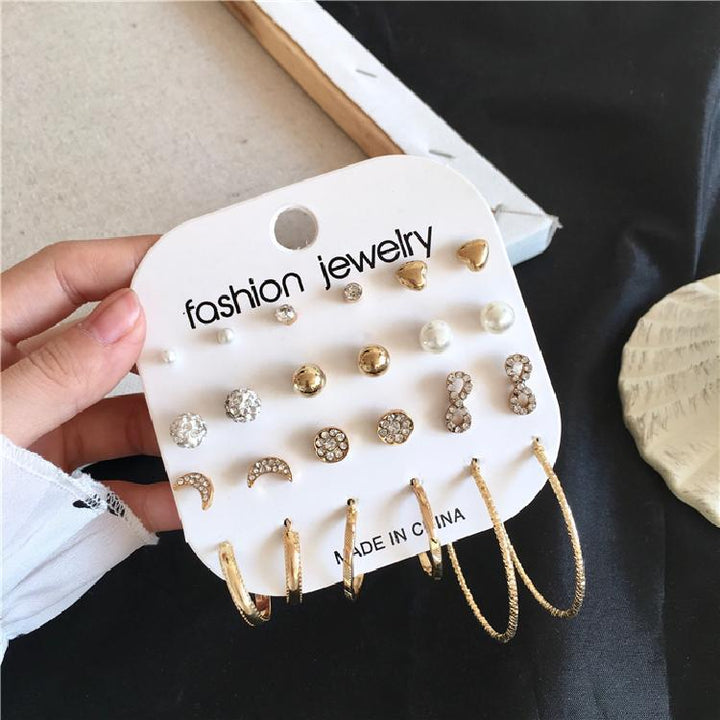 Vembley Stunning Combo of 12 pair Pearl Stone Stud and Hoop Earrings for Women and Girls