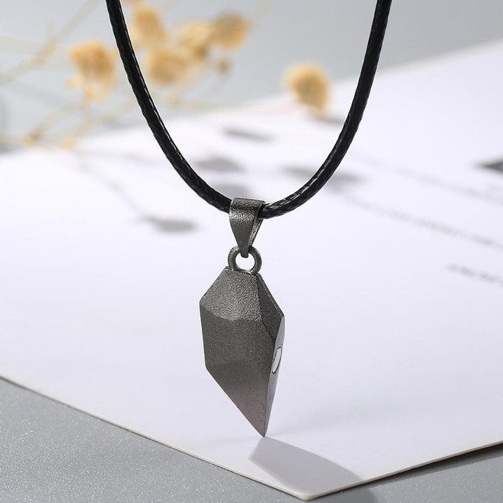 Vembley 2 Pcs Black and Silver Matching Magnetic Heart Couples Pendant Necklace - Vembley