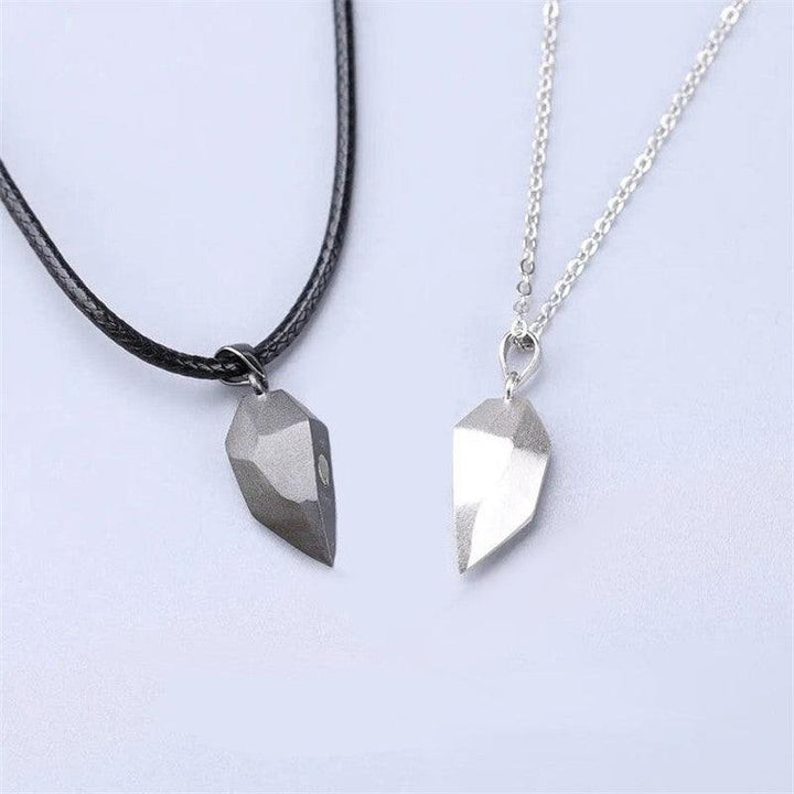 Vembley 2 Pcs Black and Silver Matching Magnetic Heart Couples Pendant Necklace - Vembley