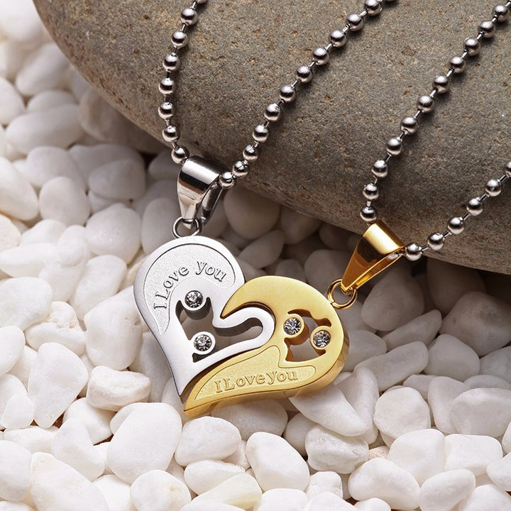 Gold Silver I Love You Broken Heart Pendant