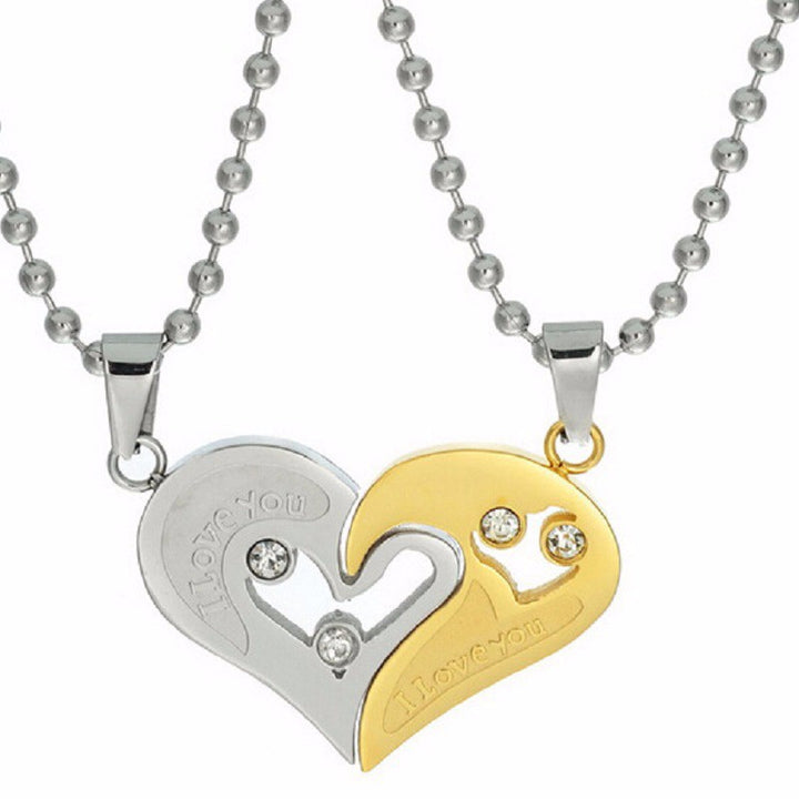 Gold Silver I Love You Broken Heart Pendant