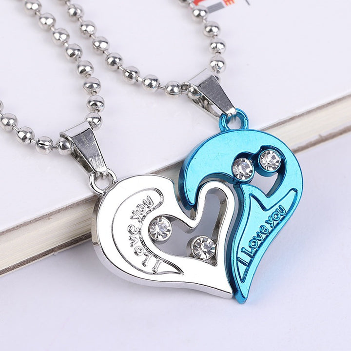 Blue Silver I Love You Broken Heart Pendant