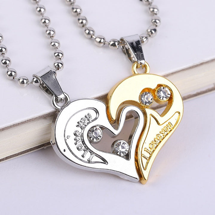 Gold Silver I Love You Broken Heart Pendant