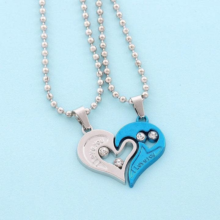 Blue Silver I Love You Broken Heart Pendant