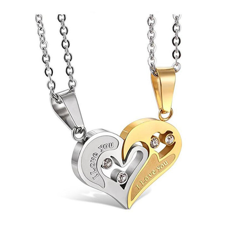 Gold Silver I Love You Broken Heart Pendant