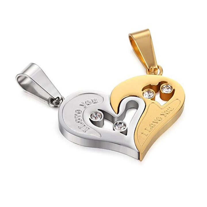Gold Silver I Love You Broken Heart Pendant