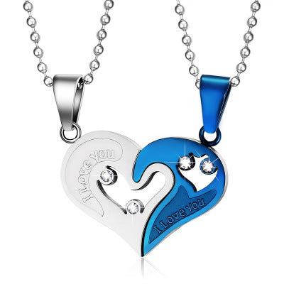 Blue Silver I Love You Broken Heart Pendant