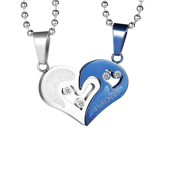 Blue Silver I Love You Broken Heart Pendant