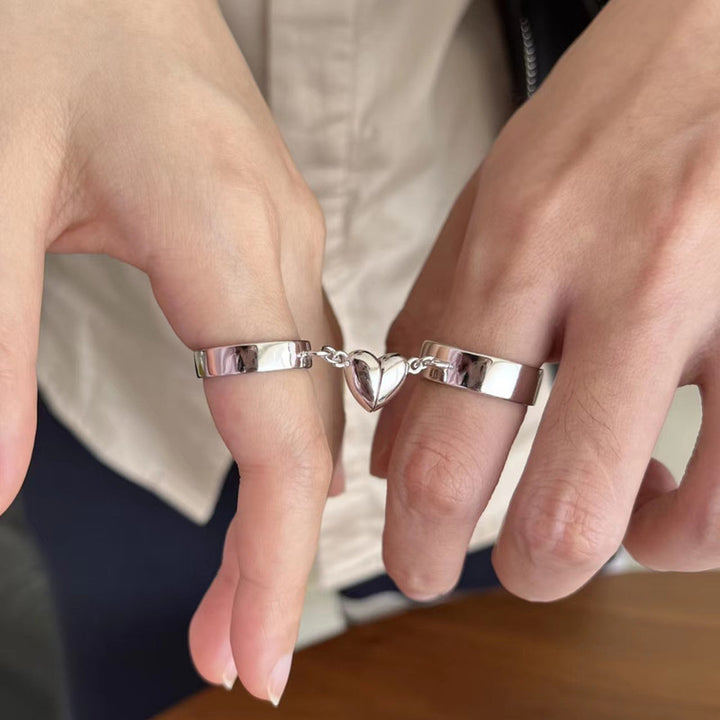 Silver Magnetic Heart Matching Love Couple Rings