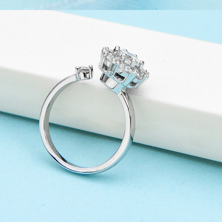 Adjustable Silver Crystal Rotating Ring