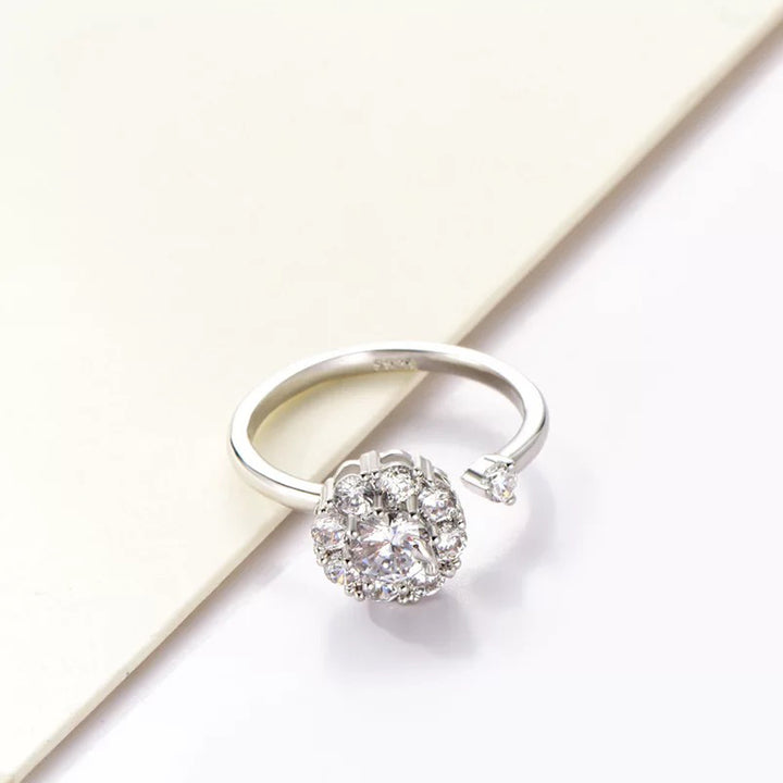 Adjustable Silver Crystal Rotating Ring