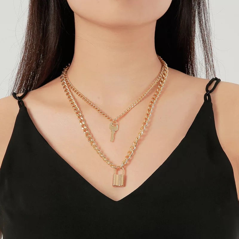 Layered Lock & Key Necklace | Gold Plated Chain Pendant | Light Years