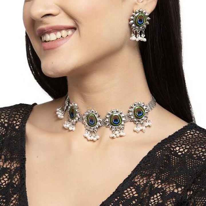 Antique Peacock Choker with Earrings