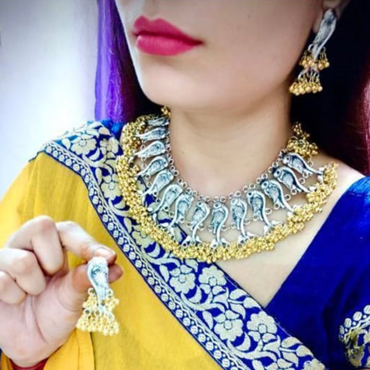 Antique Ghungroo Peacock Choker with Earrings