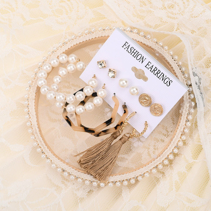 6 Pair Pearl Hoop, danglers And Stud Earrings