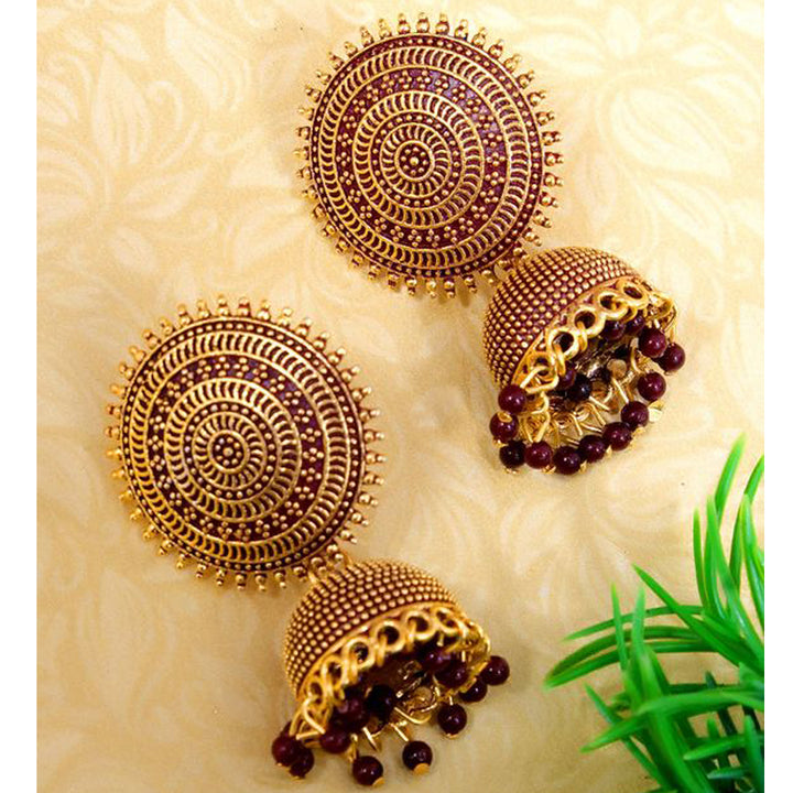 Antique Maroon Pearls Dome Jhumka