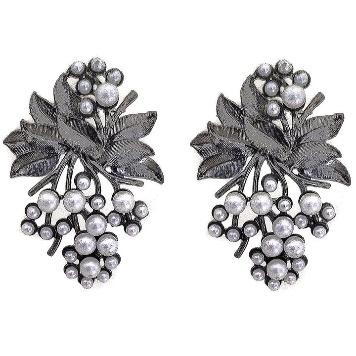 Silver Flower Pearl Stud Earrings