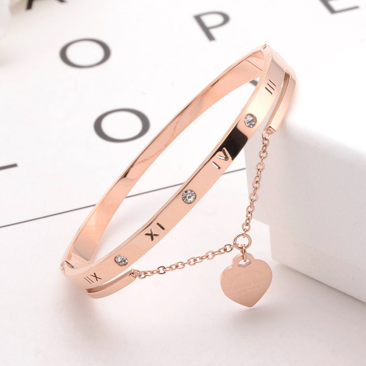 Roman Numerals Heart Charm Bracelet
