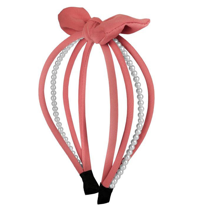 Poppy Pink Plastic Pearl Bow Hairband