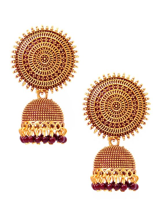 Antique Maroon Pearls Dome Jhumka