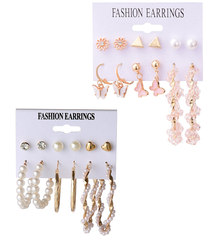 Combo Of 12 Pair Pearl Studs And Butterfly Hoop Earrings