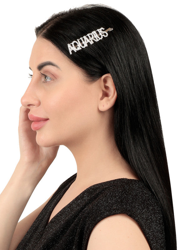 Vembley Stylish Aquarius Silver Hairclip For Women and Girls