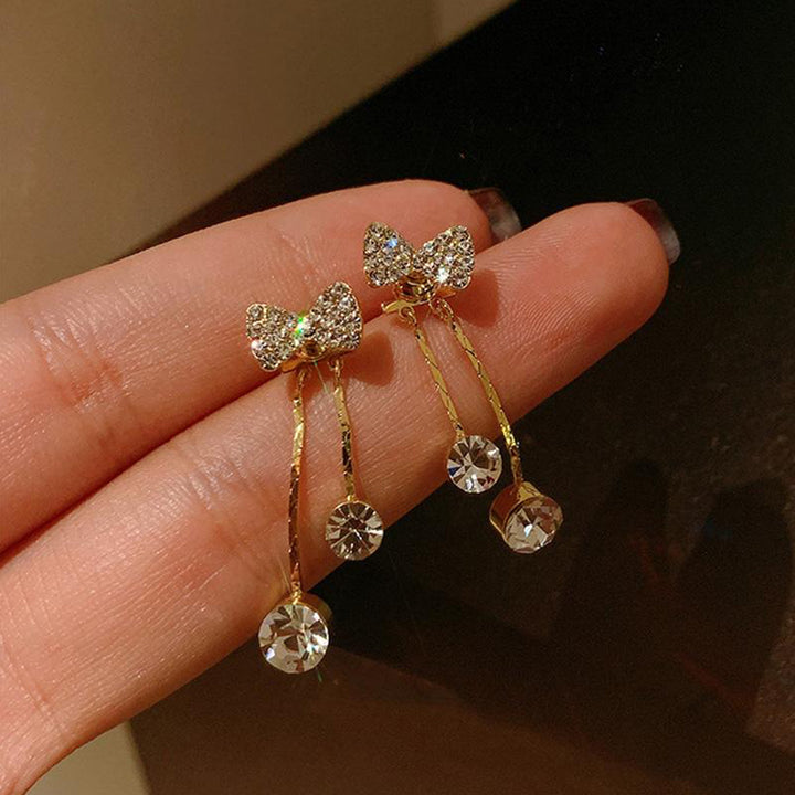 Bowknot Tassel Stud Korean Earrings 2 Pcs/Set