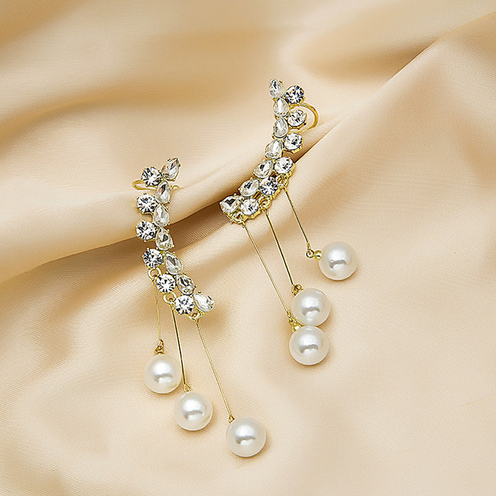 Zircon Ear Cuff With Pearl Tassel Korean Earrings 2Pcs/Set