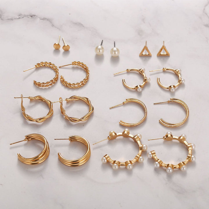 Vembley Combo 9 Pair Stylish Gold Plated Pearl Hoop , Drop, Tiny and Studs Earrings for Women & Girls