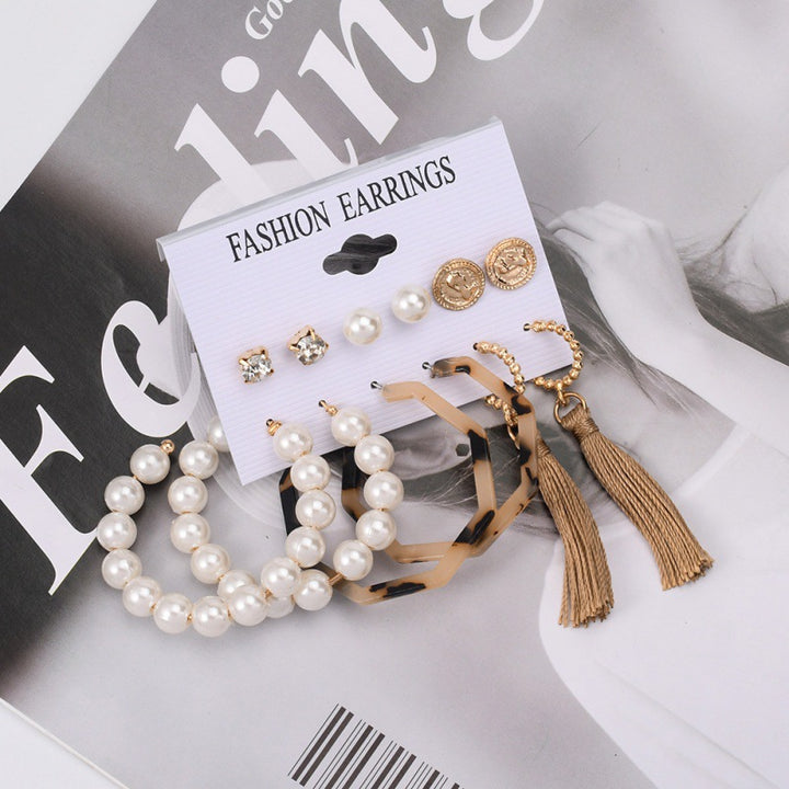 6 Pair Pearl Hoop, danglers And Stud Earrings